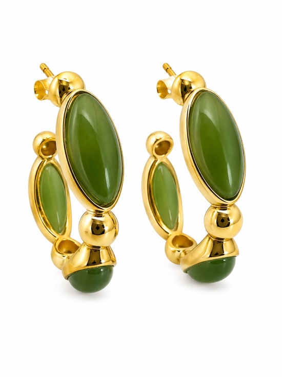 Venus and Vulcan Jewelry - Jade Oval Hoops (#E115)